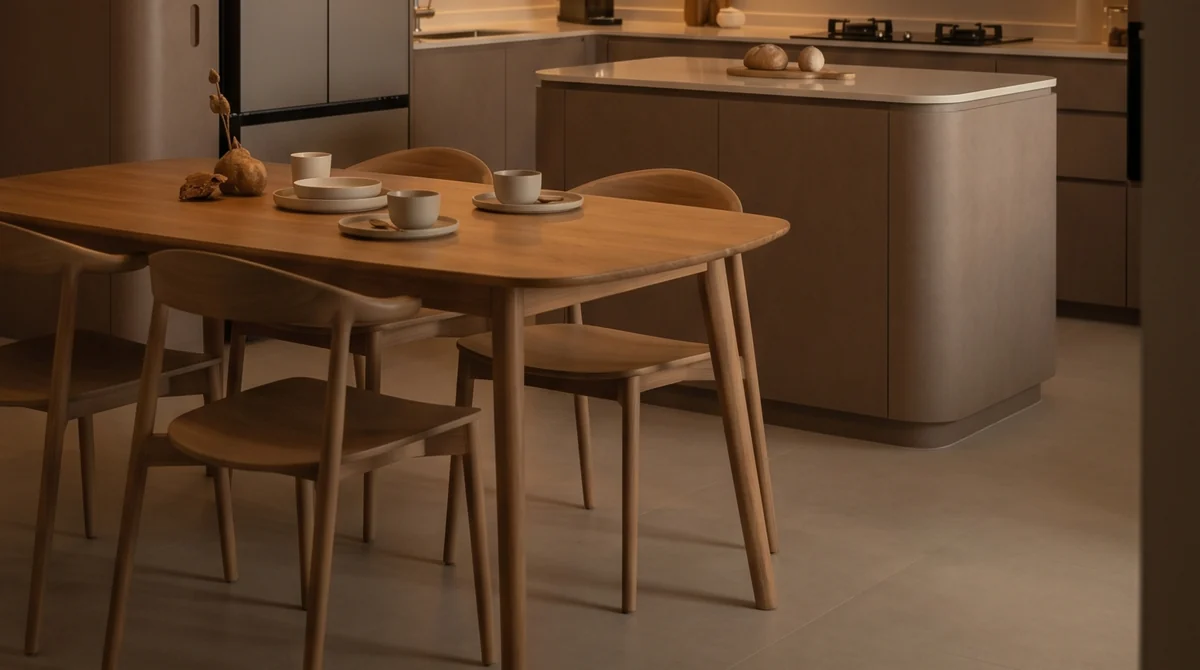 Vinyl flooring vs tiles in Singapore: large-format tiled floor in an HDB kitchen and dining area