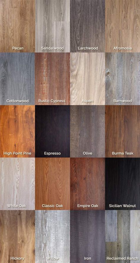 Wood look vinyl flooring colour options with different finishes