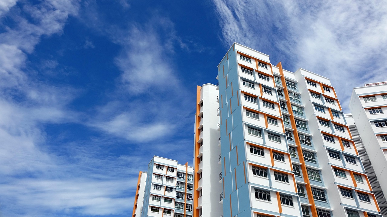 building, sky, blue, singapore, blue sky, nature, housing